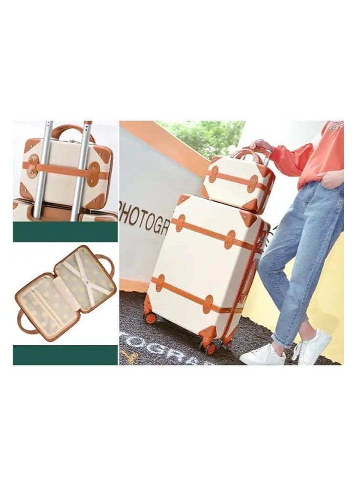 طقم سفر بأربع قطع يحتوي على أربع عجلات دوارة بتصميم عتيق باللون الأبيض بحجم 28x24x20x14 إنش  - Image 2