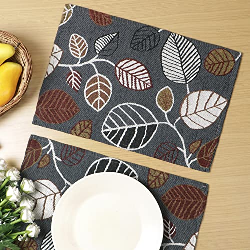 HOKIPO Cotton Jacquard 4 Placemats with Runner for Dining Table 4 Seater (IN530-D1*4+IN531) White Floral - Image 4