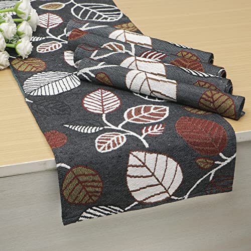 HOKIPO Cotton Jacquard 4 Placemats with Runner for Dining Table 4 Seater (IN530-D1*4+IN531) White Floral - Image 1