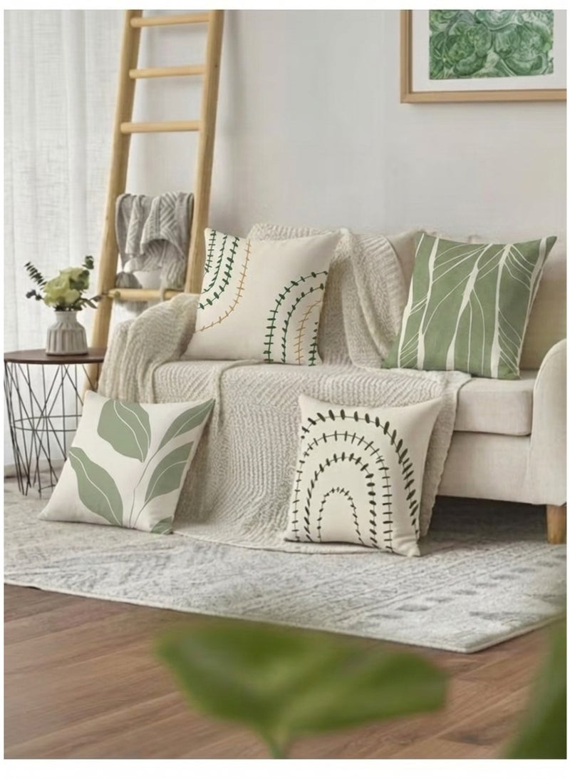 Neox 4-piece set of cushion, pillowcase, abstract green leaf modern decoration sofa pillowcase 45cm x 45cm, living room sofa car sofa bed pillowcase 18x18 inches (double-sided pattern) - Image 5
