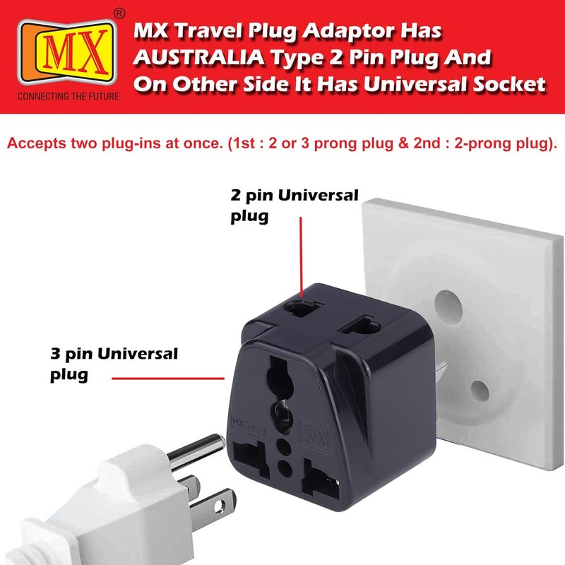 MX محول سفر عالمي MX نوع I من الهند إلى أستراليا 2 في 1 قابس تحويل للاستخدام المنزلي والرسمي باللون الأسود - Image 5