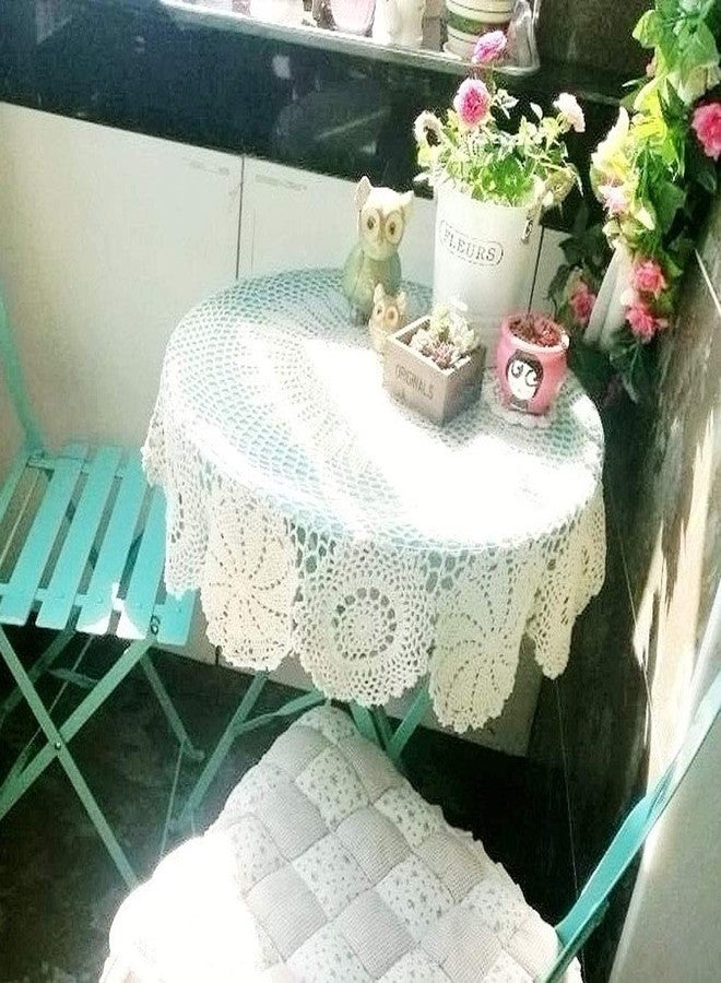 Hetao 100% Cotton Handmade Crochet Round Tablecloth Doilies Lace Table Covers,White, 27 Inch - Image 3