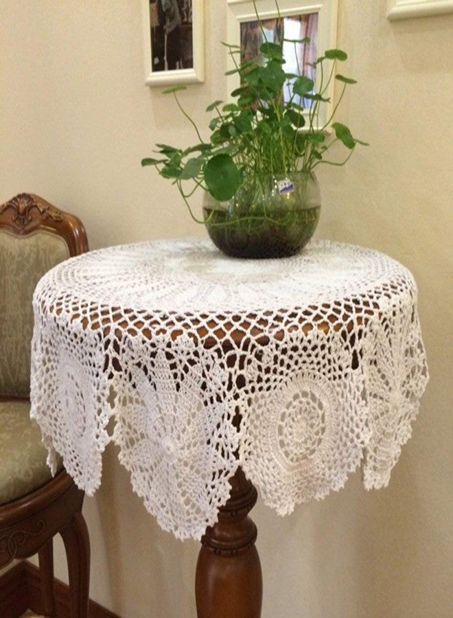 Hetao 100% Cotton Handmade Crochet Round Tablecloth Doilies Lace Table Covers,White, 27 Inch - Image 1