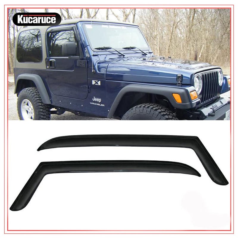 Kucaruce 92054 Original Side Window Visor Deflector Rain GuardOutside Mount Tapeon Shatterproof Dark Smoke2pc Window Shades fit for 19972006 Jeep TJ Wrangler