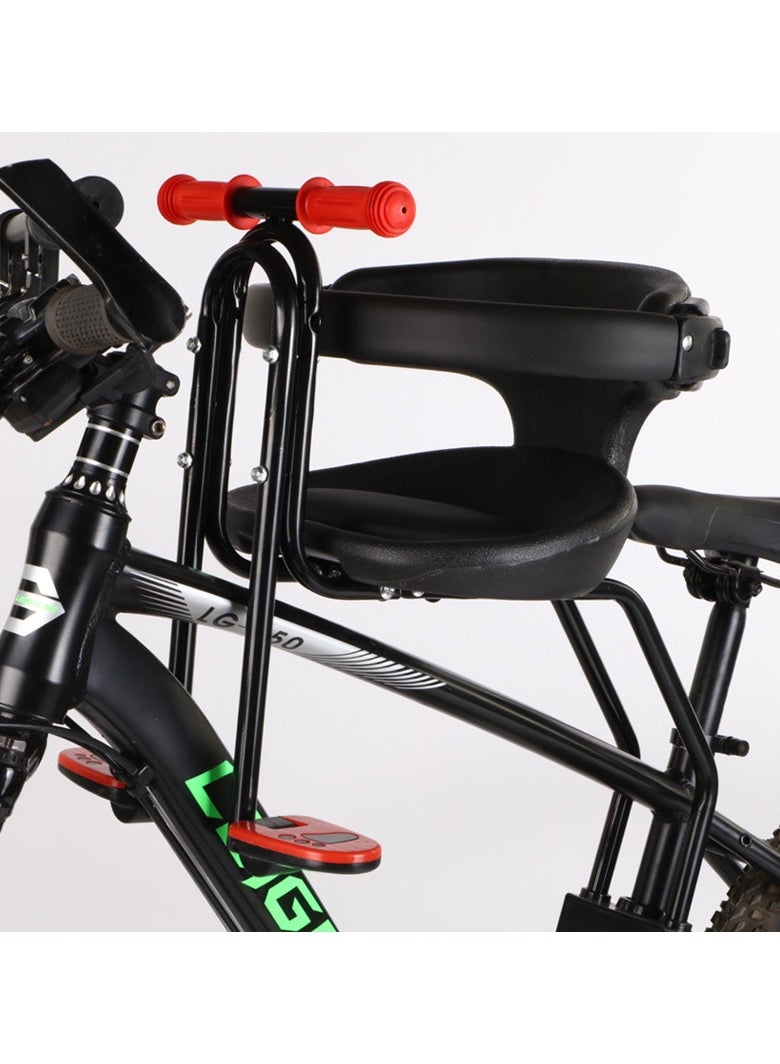 Black Bicycle Front Safety Seat for Kids with Handrail and Foldable Pedal - Image 1