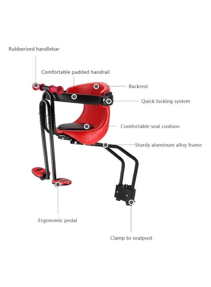 Black Bicycle Front Safety Seat for Kids with Handrail and Foldable Pedal - Image 3