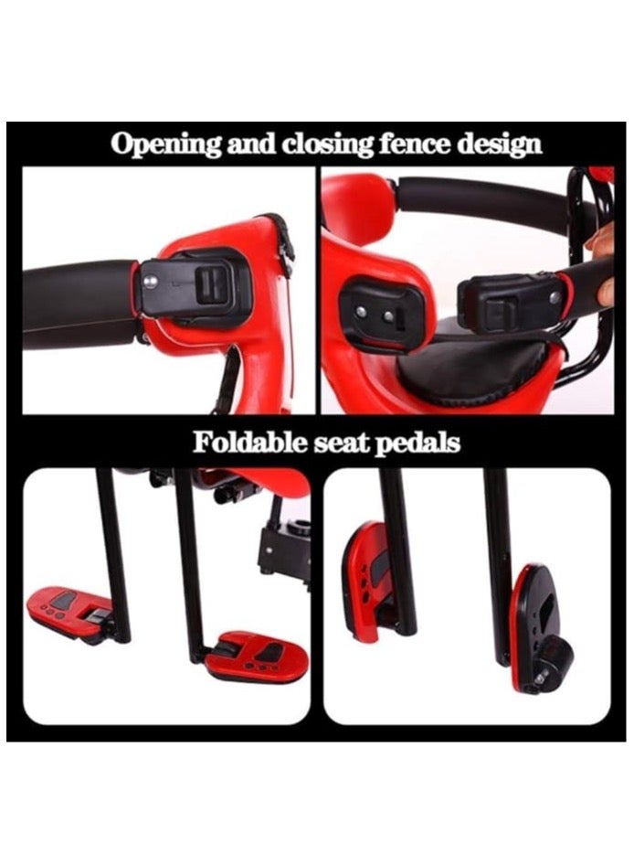 Black Bicycle Front Safety Seat for Kids with Handrail and Foldable Pedal - Image 5