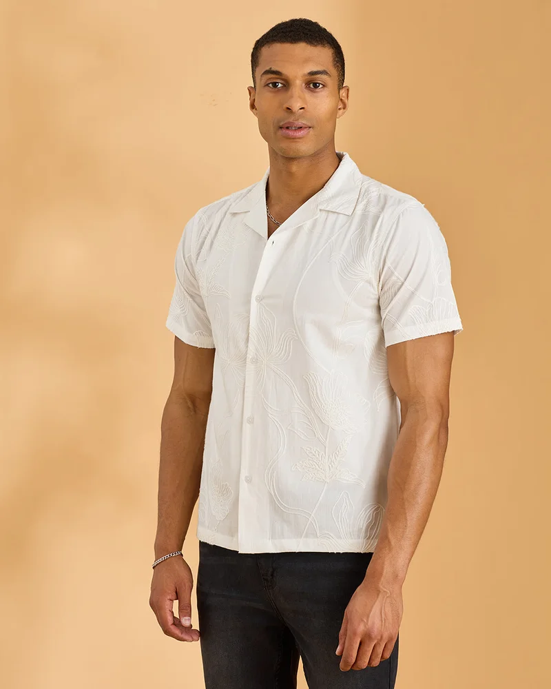 Redtag Men White Allover Print Short Sleeve Shirt
