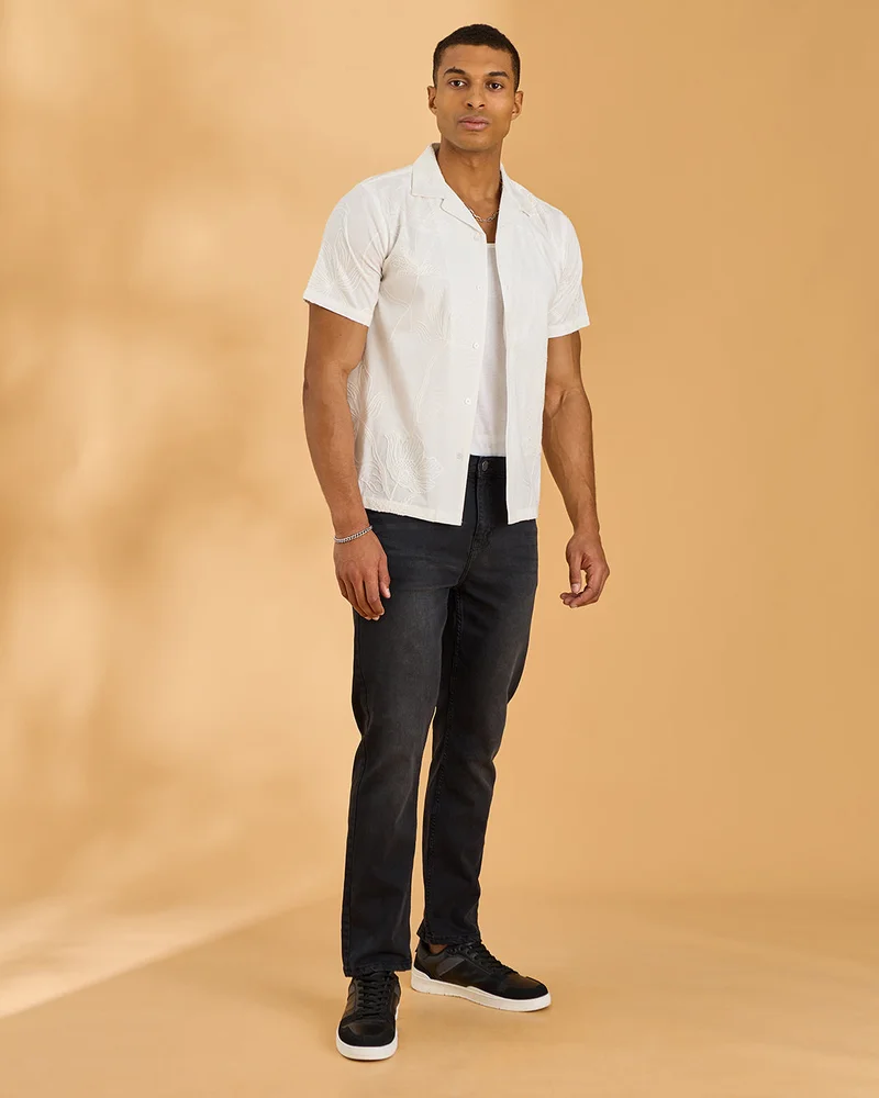 Redtag Men White Allover Print Short Sleeve Shirt
