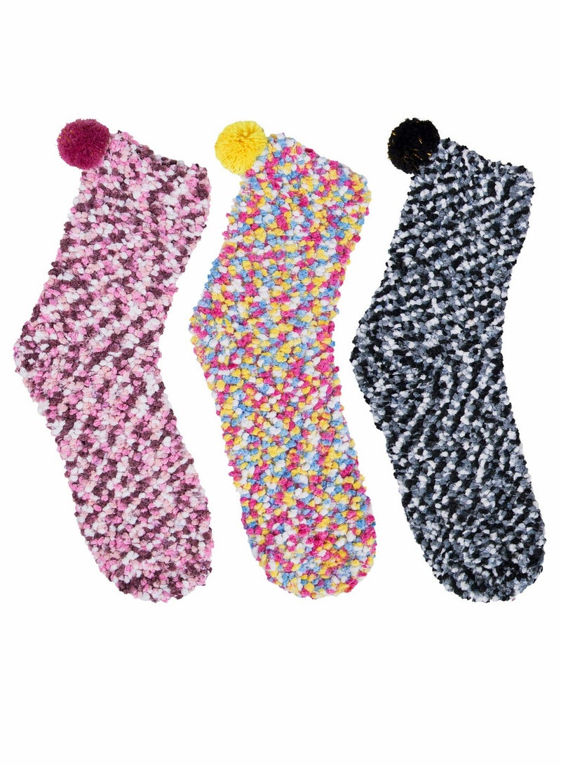 SOLARAE Socks for Women, Girl Fuzzy Fluffy Winter Slipper Soft DIY Gift Birthday With Cupcake Boxes 3 Pairs - Image 5