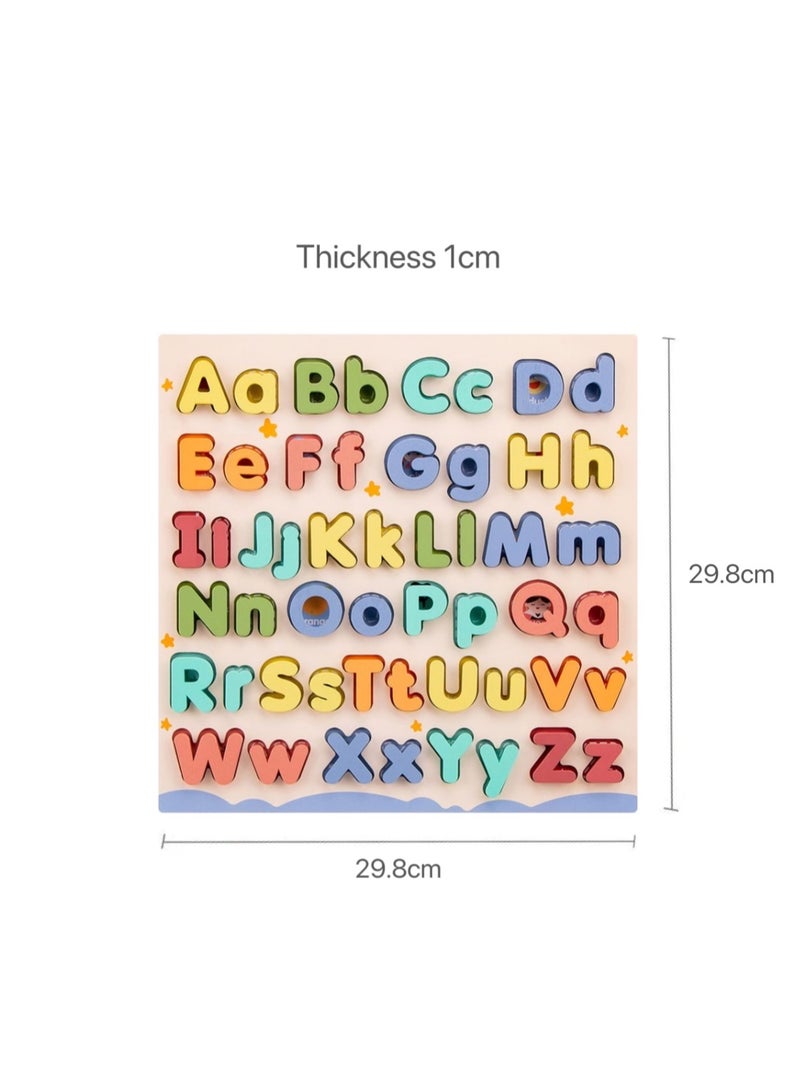 Premium Alphabet Puzzle Blocks, 26 Letters In Uppercase And Lowercase, Multi-Layer Water-Based Paint, Wooden And Durable, Age-Stage Play, Enhances Hand-Eye Coordination And English Interest, Interac - Image 1