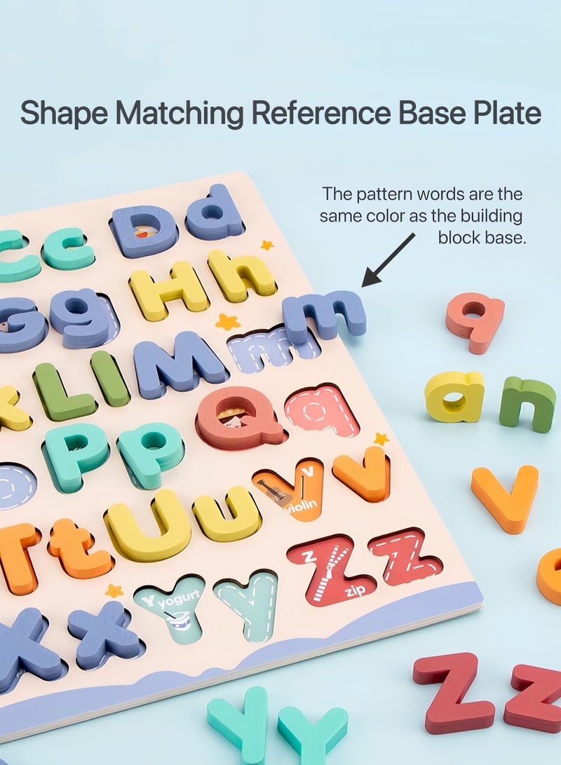 Premium Alphabet Puzzle Blocks, 26 Letters In Uppercase And Lowercase, Multi-Layer Water-Based Paint, Wooden And Durable, Age-Stage Play, Enhances Hand-Eye Coordination And English Interest, Interac - Image 2