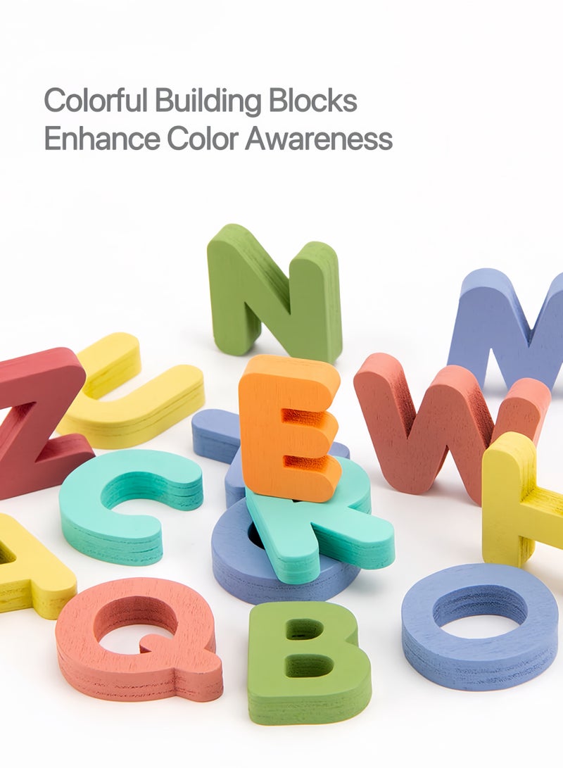 Premium Alphabet Puzzle Blocks, 26 Letters In Uppercase And Lowercase, Multi-Layer Water-Based Paint, Wooden And Durable, Age-Stage Play, Enhances Hand-Eye Coordination And English Interest, Interac - Image 3