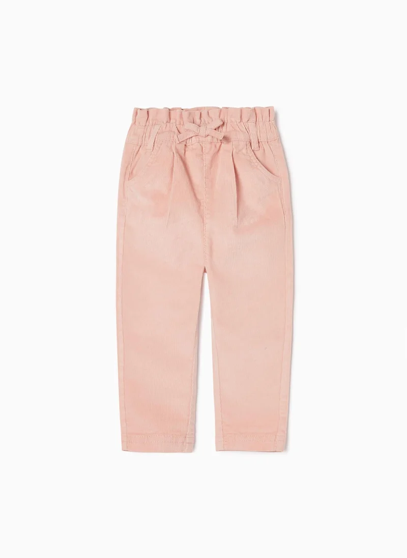 Zippy Paperbag Cotton Corduroy Trousers for Baby Girls, Pink