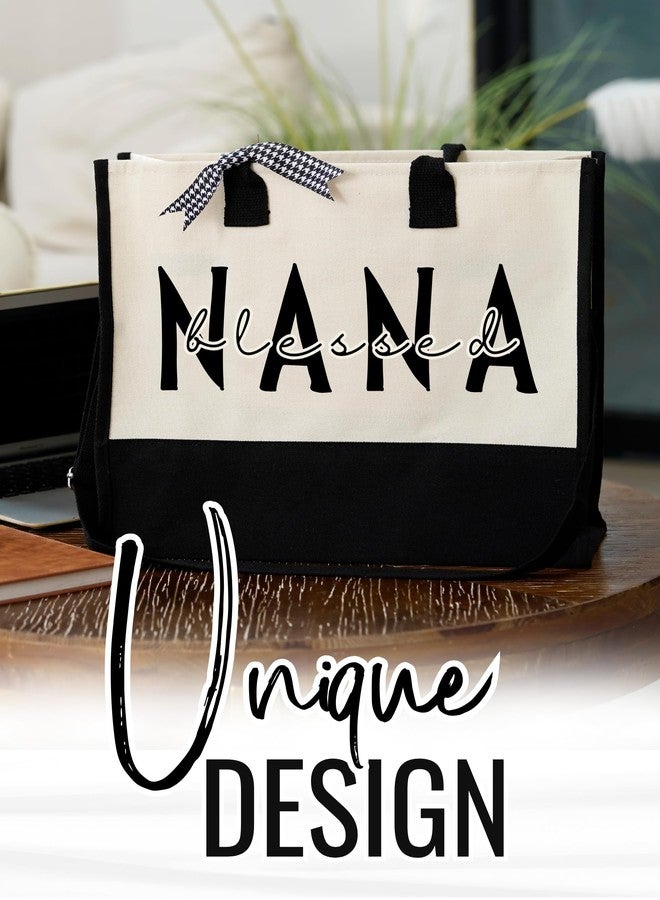 InnoBeta Nana Gifts for Grandma, Canvas Tote Bag on Christmas or Birthday, Tote with Top Zipper Closure and Shoulder Strap - Blessed Nana - Image 4