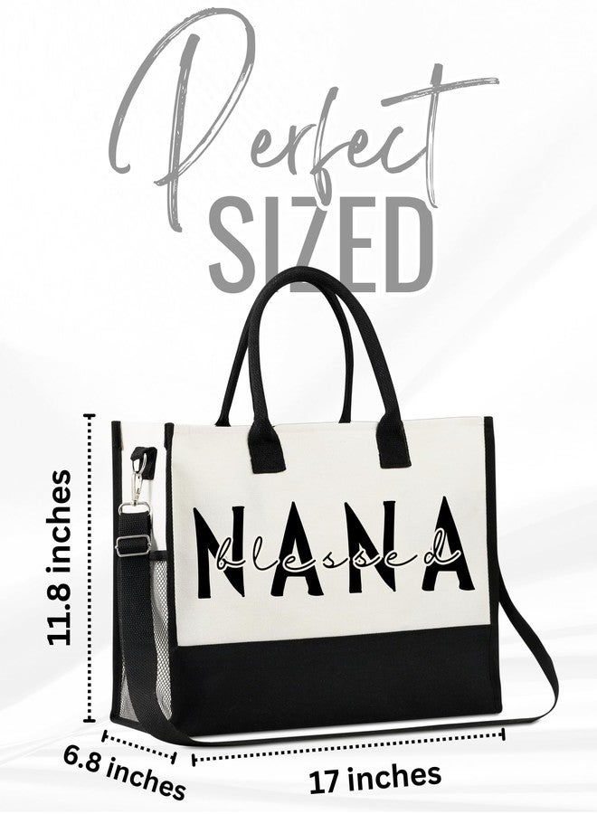 InnoBeta Nana Gifts for Grandma, Canvas Tote Bag on Christmas or Birthday, Tote with Top Zipper Closure and Shoulder Strap - Blessed Nana - Image 5