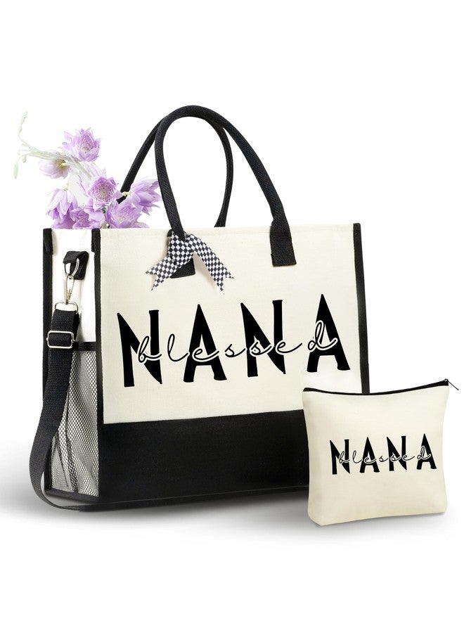 InnoBeta Nana Gifts for Grandma, Canvas Tote Bag on Christmas or Birthday, Tote with Top Zipper Closure and Shoulder Strap - Blessed Nana - Image 1