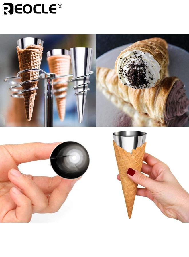 REOCLE 12PCS Cream Horn Moulds Baking Cones Stainless Steel Lady Lock Cannoli Tubes Standing Cone Shape Danish Pastry Cream Roll Mould for Croissant Shell and Dessert Making - Image 2
