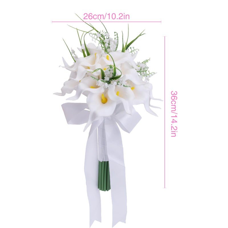 Eforcase Wedding Bouquets for Bride Bridesmaid, White Calla Lily Rose Artificial Flowers Bridal Holding Flowers for Wedding Church Ceremony Home Decoration - Image 2