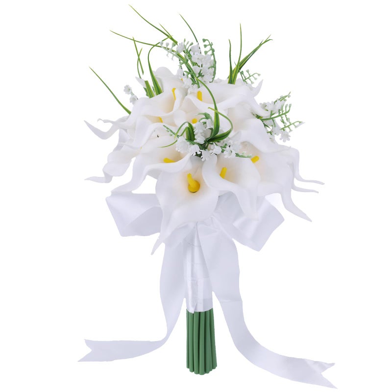 Eforcase Wedding Bouquets for Bride Bridesmaid, White Calla Lily Rose Artificial Flowers Bridal Holding Flowers for Wedding Church Ceremony Home Decoration - Image 1