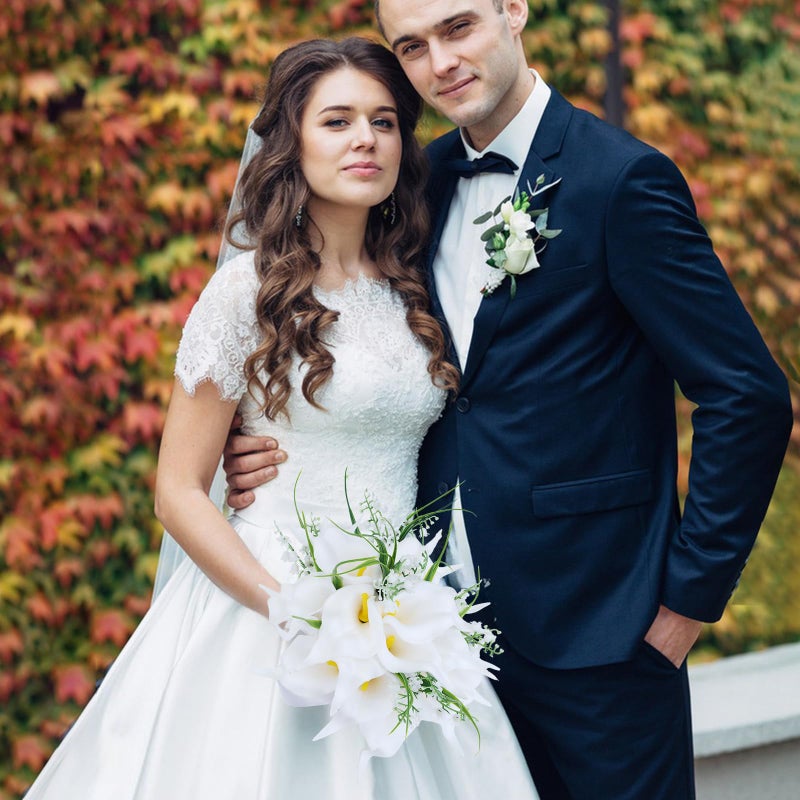 Eforcase Wedding Bouquets for Bride Bridesmaid, White Calla Lily Rose Artificial Flowers Bridal Holding Flowers for Wedding Church Ceremony Home Decoration - Image 4