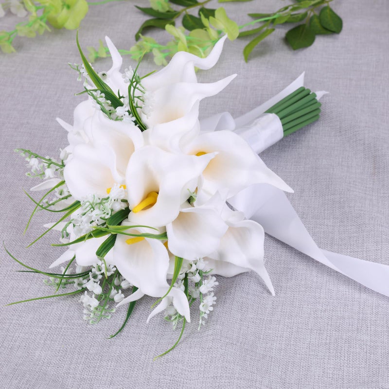 Eforcase Wedding Bouquets for Bride Bridesmaid, White Calla Lily Rose Artificial Flowers Bridal Holding Flowers for Wedding Church Ceremony Home Decoration - Image 5