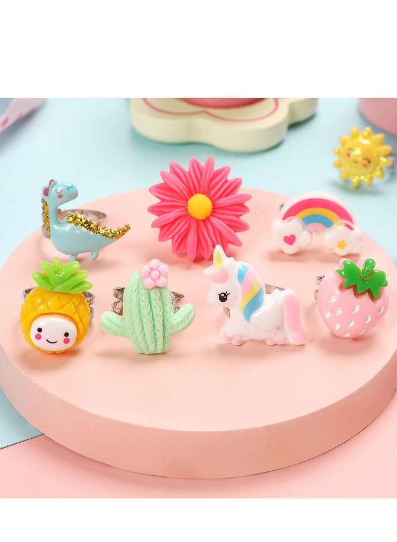 Little Girl Jewel Rings in a Box, Adjustable Sizes, No Repeat Designs, Ideal for Girl's Pretend Play and Dress Up (Set of 24 Lovely Rings)  - Image 3