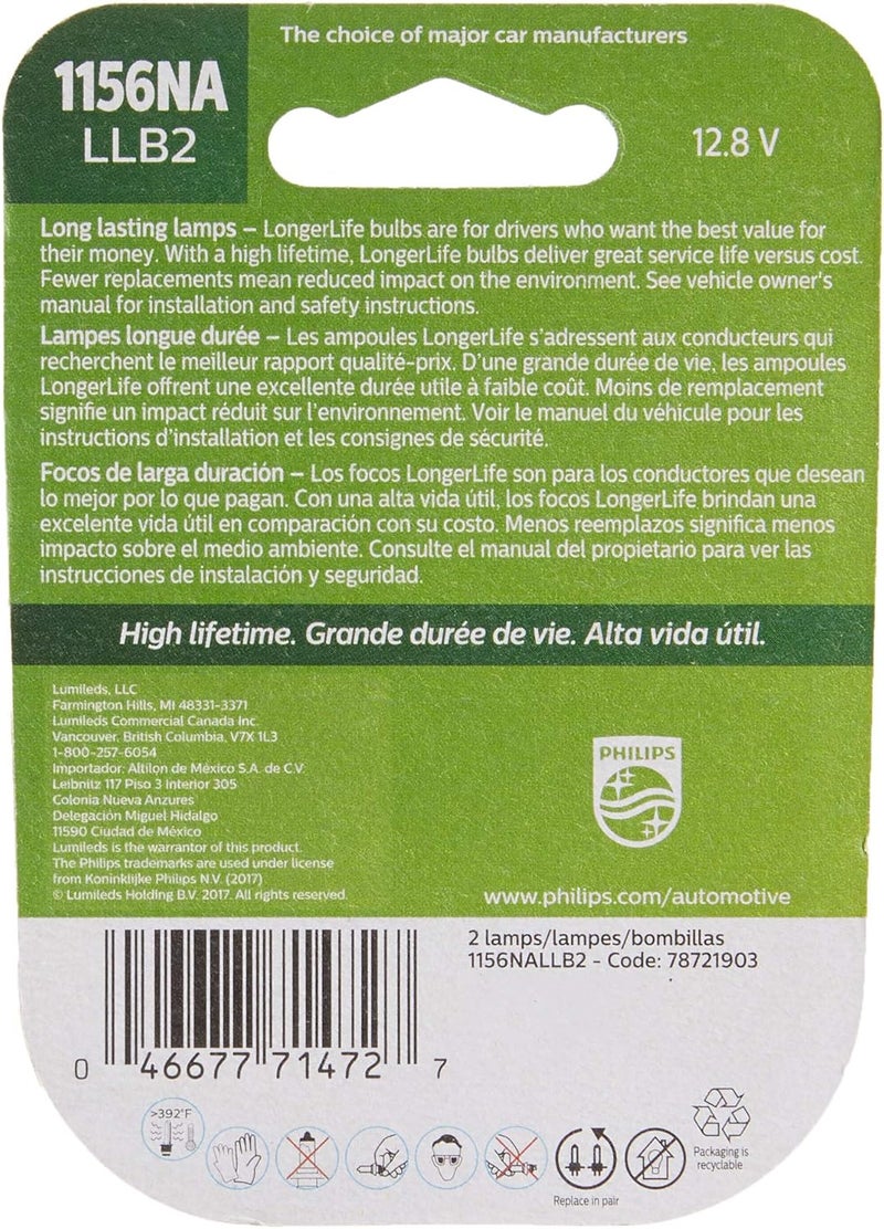 Philips 1156NA LongerLife Miniature Bulb, 2 Pack - Red - Image 2