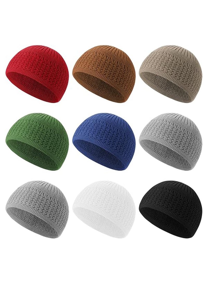 9 Pieces Winter Knit Kufi Hats Skull Caps for Men Women Muslim Liner Ramadan Crochet Beanie  - Image 1