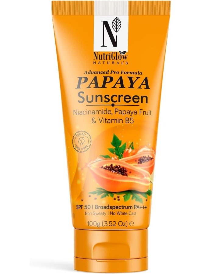 NUTRIGLOW NUTRIGLOW Natural's Advanced Pro Formula Papaya Sunscreen SPF 50, No White Cast, Lightweight for Oily & Dry skin, 3.5 Oz - Image 1