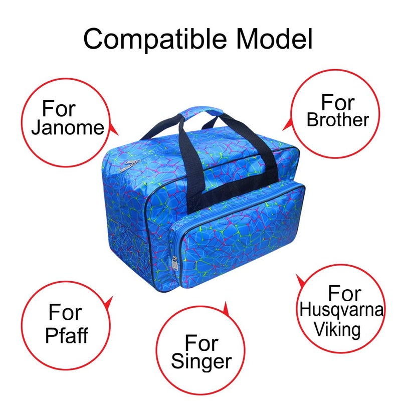 TLBTEK Blue Sewing Machine Carrying Case,Universal Canvas Carry Tote Bag,Portable Padded Storage Dust Cover with Pockets for Sewing Machine - Image 4