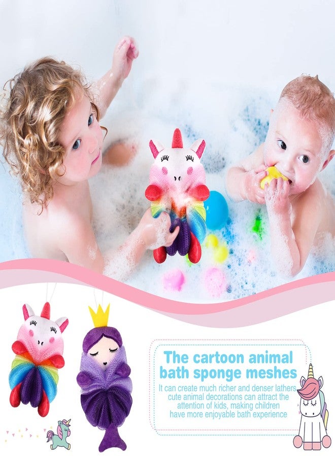 Nuenen 2 Pcs Bath Loofahs Kids Toddler Cute Cartoon Bath Sponges Loofah Pouf Body Scrubber Mesh Sponges for Children Shower Washing Exfoliating(Unicorn, Princess) - Image 4