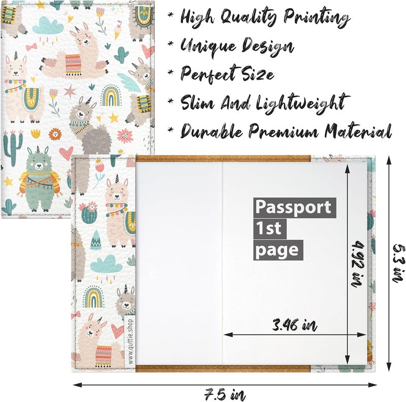 Quttie Passport Cover for Kids, Women and Men, Cute Travel Passport Holder (Cactus Lama Pattern) - Image 2