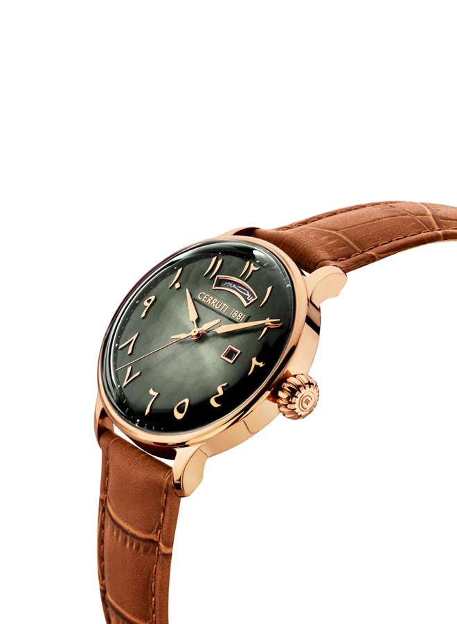 CERRUTI 1881 Men's Analog Round Shape Leather Wrist Watch CIWGB0008002 - 42 Mm