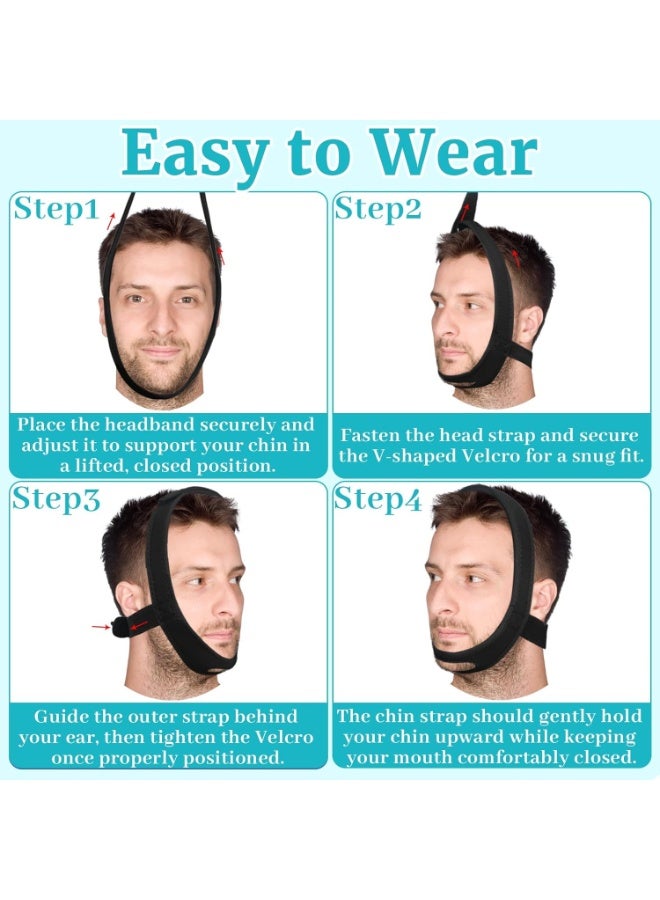 NANAO Anti Snoring Chin Strap for Sleeping, 2 Pack Adjustable Jaw Support Strap to Keep Mouth Closed, Soft Snoring for Men Women, Lightweight Reusable, Snoring Dry Mouth, Comfort Fit Nighttime Sleeping Aid - Image 5