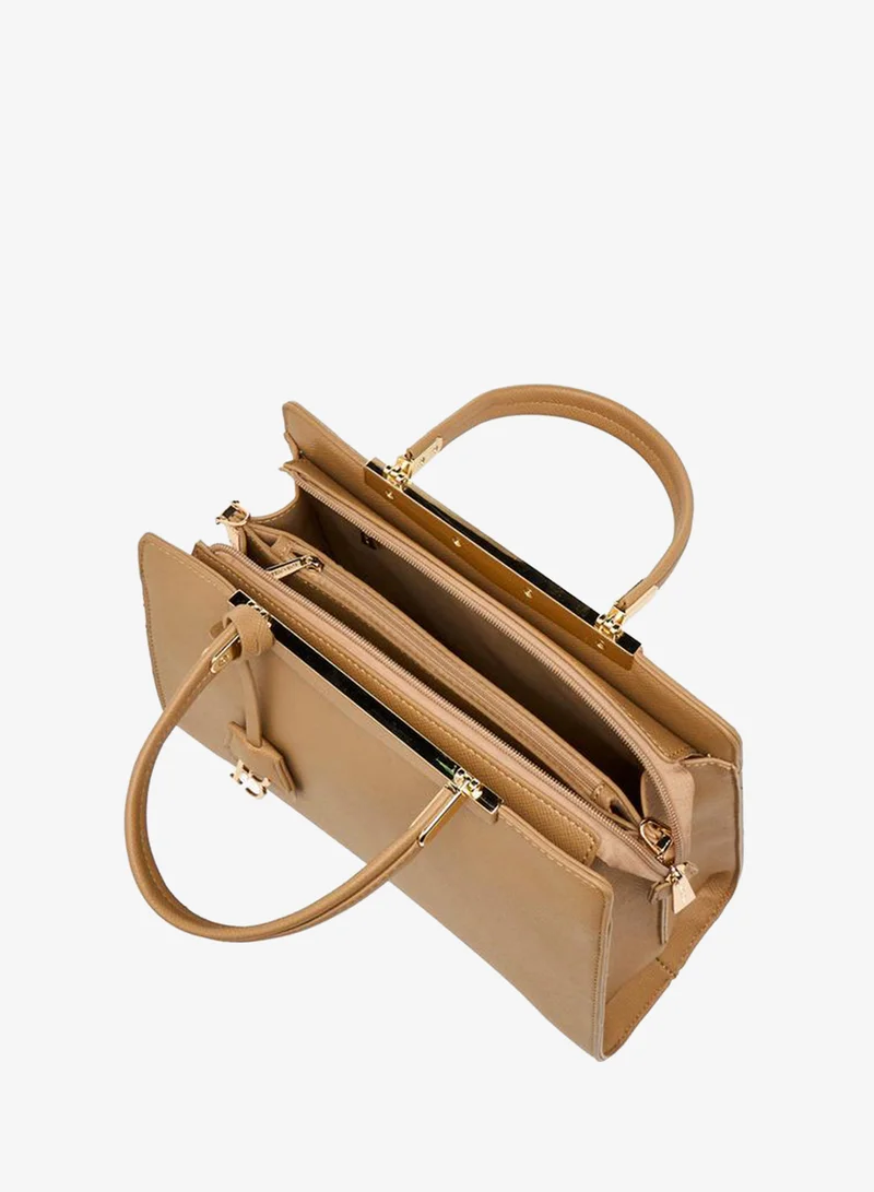 Flora Bella By Shoexpress BEIGE Solid Tote Bag with Detachable Strap for Women | Best Price UAE
