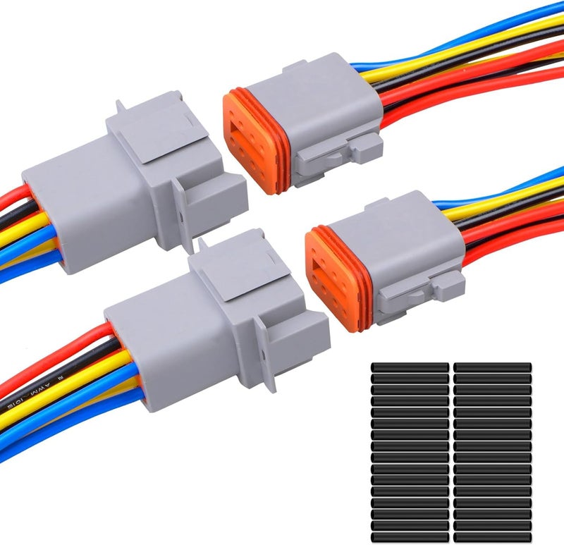 Exqutoo 2Pack 8-Pin Waterproof DT Connector Male and Female Wire Connectors with 16AWG 105℃ 600V Wires and Heat Shrink Tubes, Applicable for Automotive Electrical Connections - Image 1