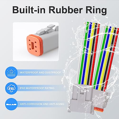 Exqutoo 2Pack 8-Pin Waterproof DT Connector Male and Female Wire Connectors with 16AWG 105℃ 600V Wires and Heat Shrink Tubes, Applicable for Automotive Electrical Connections - Image 3