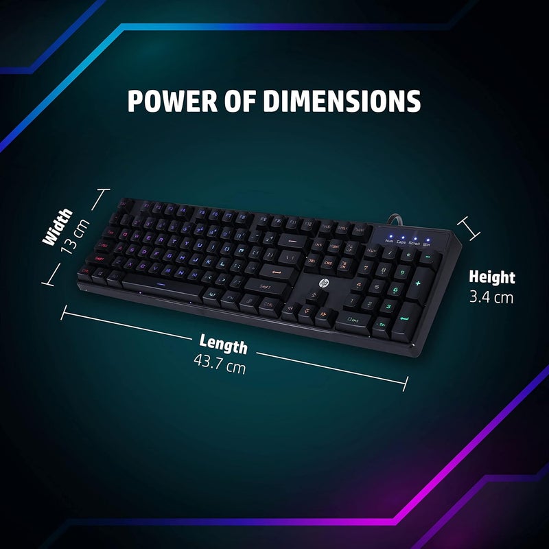 HP K300 Backlit Membrane Wired Gaming Keyboard with Mixed Color Lighting, 4 LED Indicators, Matte Finish Double Injection Key Caps and Windows Lock Key / 3 Years Warranty(4QM95AA) - Image 3