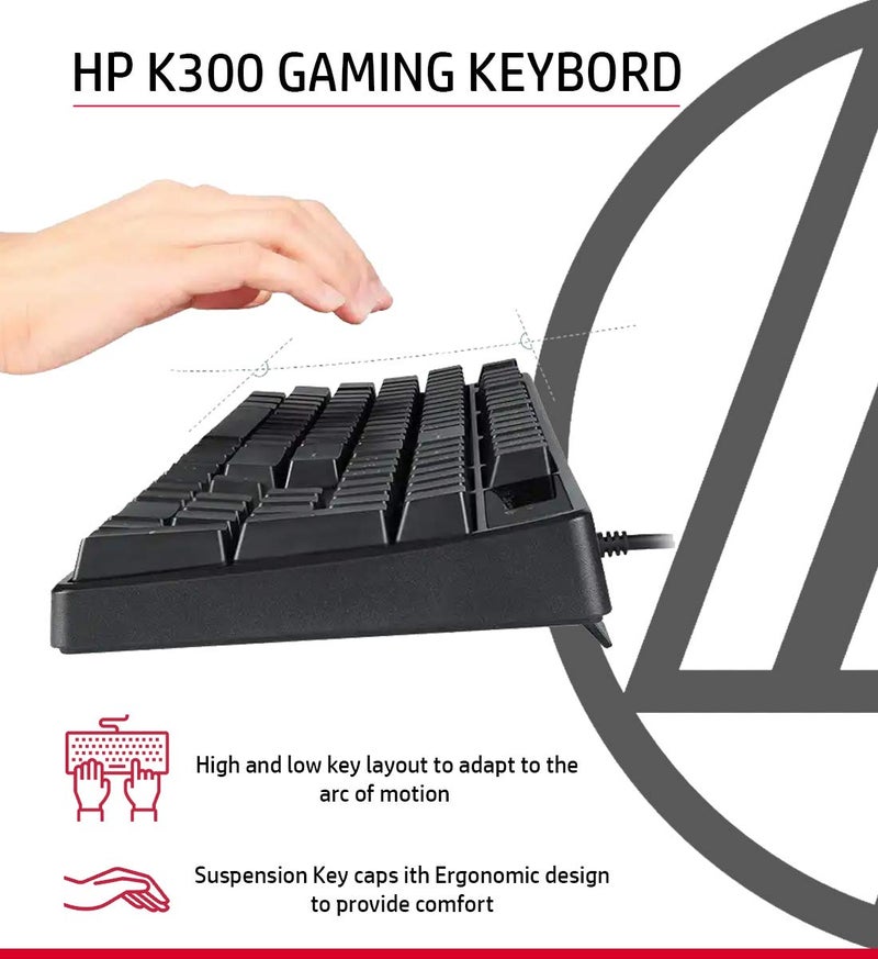 HP K300 Backlit Membrane Wired Gaming Keyboard with Mixed Color Lighting, 4 LED Indicators, Matte Finish Double Injection Key Caps and Windows Lock Key / 3 Years Warranty(4QM95AA) - Image 5