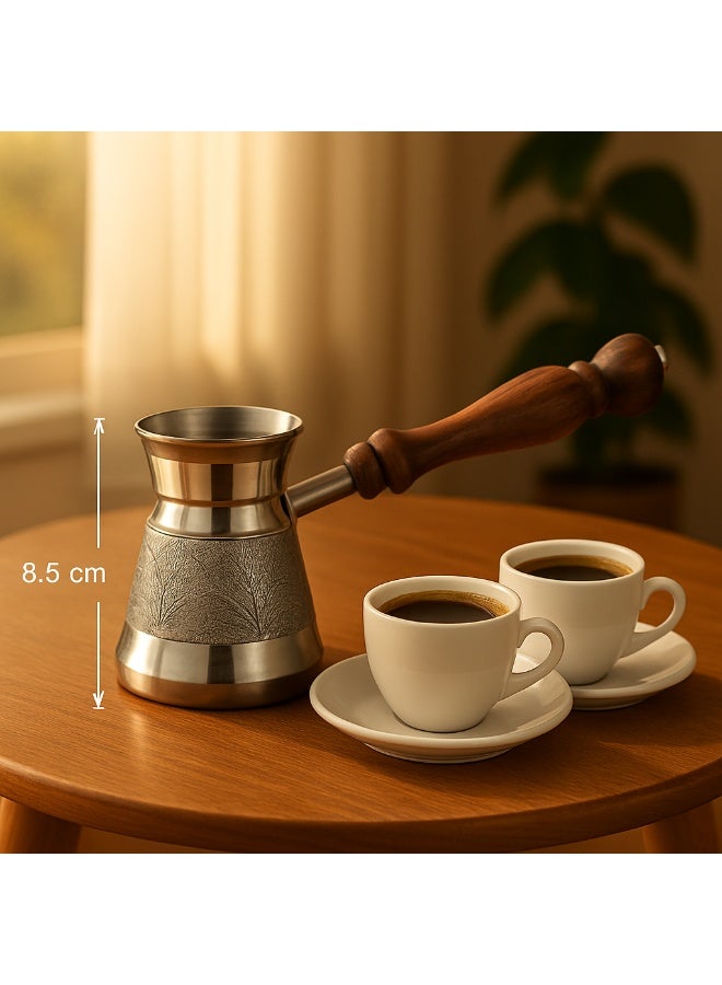 Dania Turkish Coffee Pot 200ml Single Cup Hand-Engraved Design Wooden Handle 8.5cm Premium Quality for Daily Use Gift and Home Brewing - Image 1