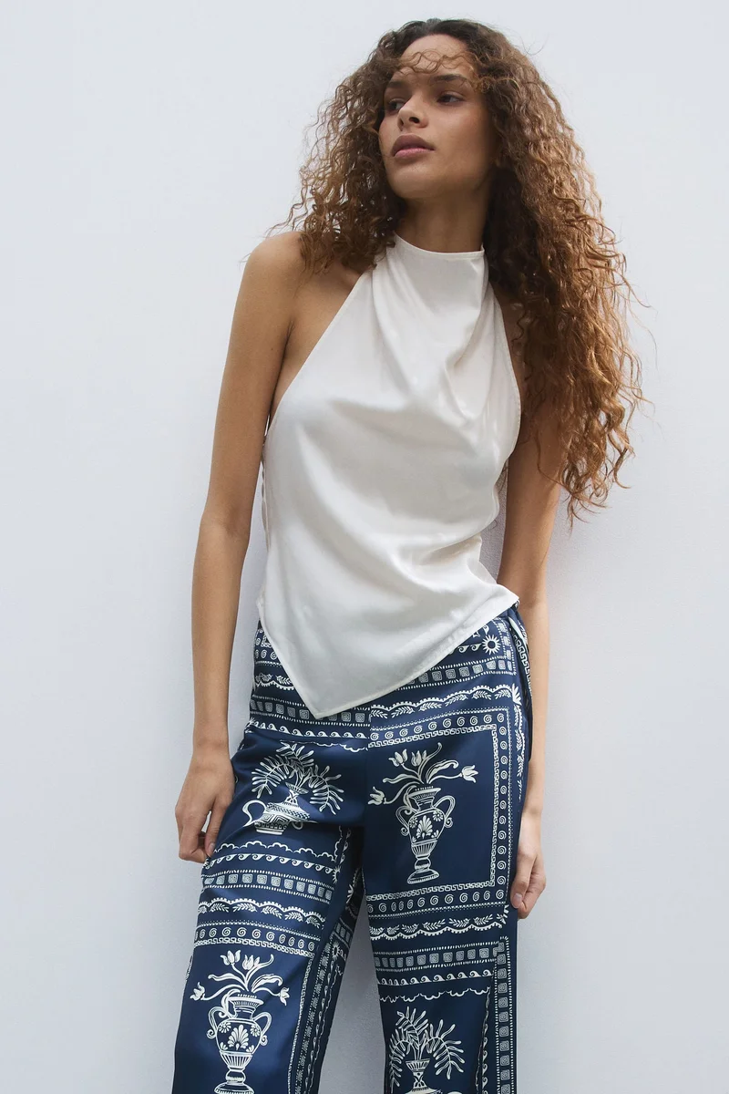 H&M Printed tie-detail trousers