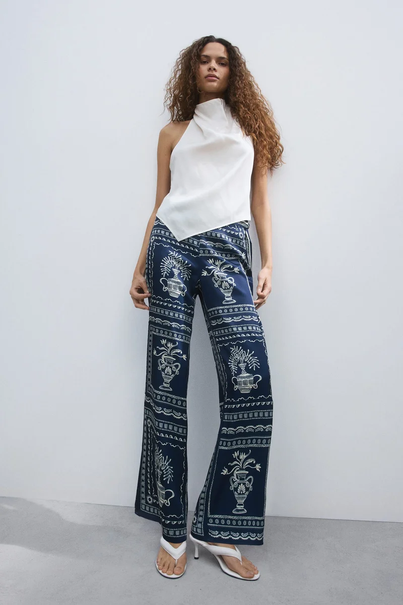 H&M Printed tie-detail trousers
