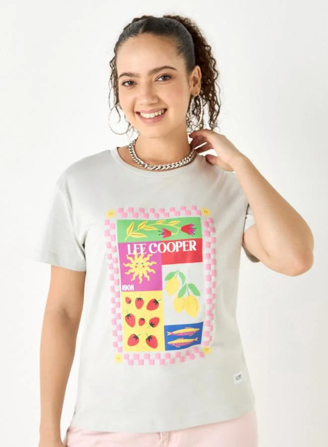 Lee Cooper Lee Cooper Graphic Print Crew Neck Cotton T-shirt with Short Sleeves