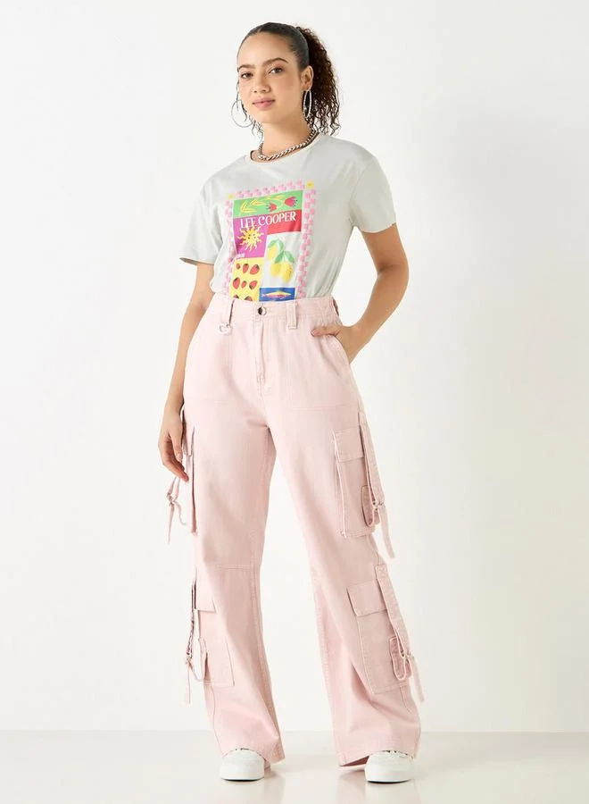 Lee Cooper Lee Cooper Graphic Print Crew Neck Cotton T-shirt with Short Sleeves