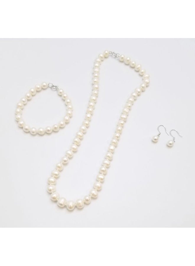 Pearl Necklace, Bracelet, And Earrings Set 