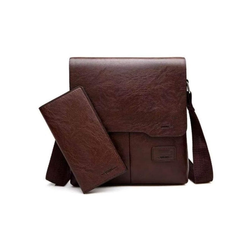 SOLARAE حقيبة مع محفظة لجهاز iPad واللوازم الشخصية حقيبة كتف للرجال حقيبة مراسلة جلدية حقيبة صغيرة جلدية عتيقة للأعمال حقيبة عبر الجسم - بني داكن - Image 1