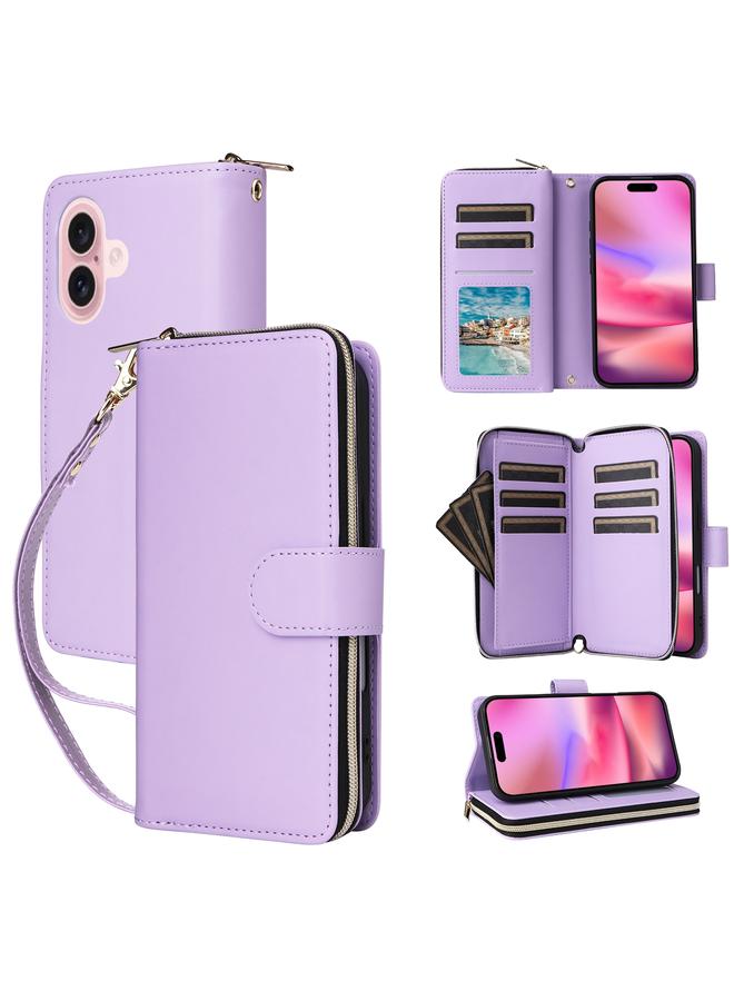 S-TOP Case For iPhone 16 Plus Nine-card Slots Zipper Wallet Bag Leather Phone Case - Image 1