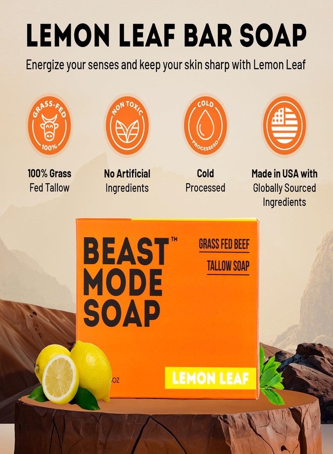 Beast Mode Soap صابون بيست مود للرجال، برائحة أوراق الليمون، قطعة واحدة - صابون طبيعي مصنوع من شحم الأبقار التي تتغذى على العشب، برائحة منعشة، مصنوع يدويًا، غير سام - Image 2