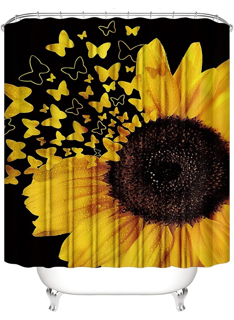 Bluejw Waterproof Fabric Sun Flower Shower Curtain For Bathroom Golden Sunflower Plant Shower Curtain For Laundry Room 180X200cm - Image 1